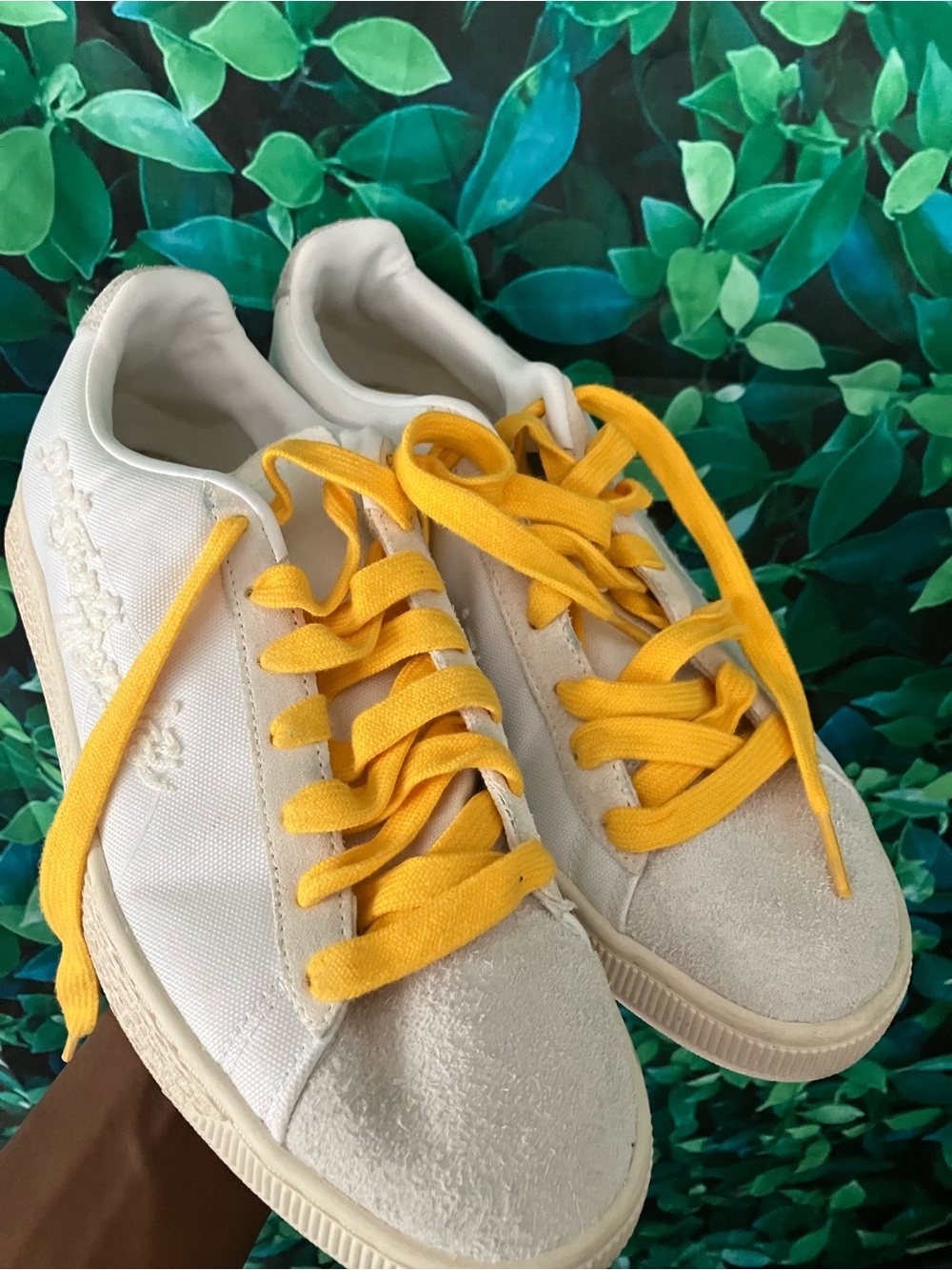 Puma White Sneakers with Yellow Laces